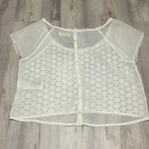 Hollister White Crochet Lace Sheer  Crop Short Sleeve Blouse Medium - Picture 4 of 4